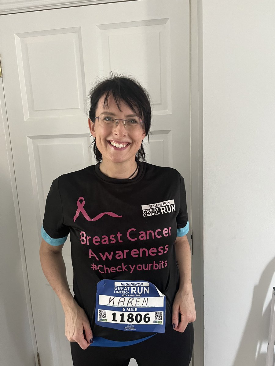 Proud to be doing the @RGreatLimRun for @BreastCancerIre today 

No history of BC in my family, no symptoms, was feeling great & running every day when I found lumps-check your boobs, balls, & bits regularly & catch it early 💪

#breastcancer #Limerick #RiverfestLimerick #GLR23