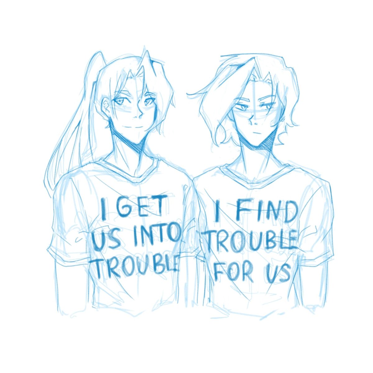 yulia_yenc's tweet photo. just some sketches of my oc
the second one was inspired by meme "i get us into trouble, i get us out of trouble" but i think they both are not doing well with solving their problems so i've the second shirt's text https://t.co/H2zOnMFqEh