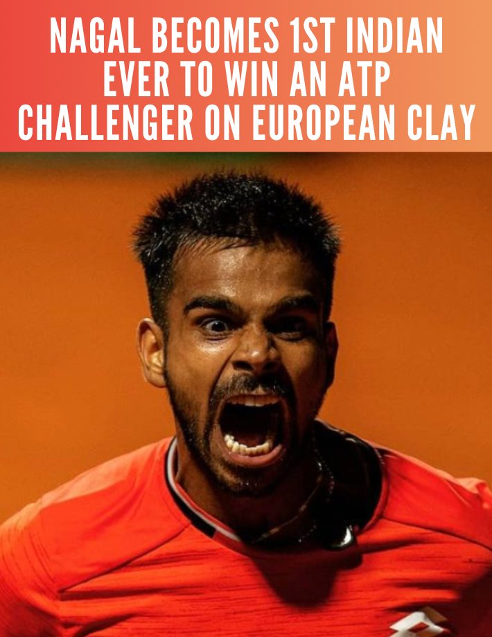 IndTennisDaily's tweet photo. NAGAL BECOMES 1ST INDIAN EVER TO WIN AN ATP CHALLENGER ON EUROPEAN CLAY

@nagalsumit pulled off yet another upset in the final (d. Jesper de Jong 6-3 6-2) to win the ATP Rome Challenger 🏆

This is Nagal's 3rd career ATP Challenger title (first since Buenos Aires'19) https://t.co/Qg57Ebyd9o