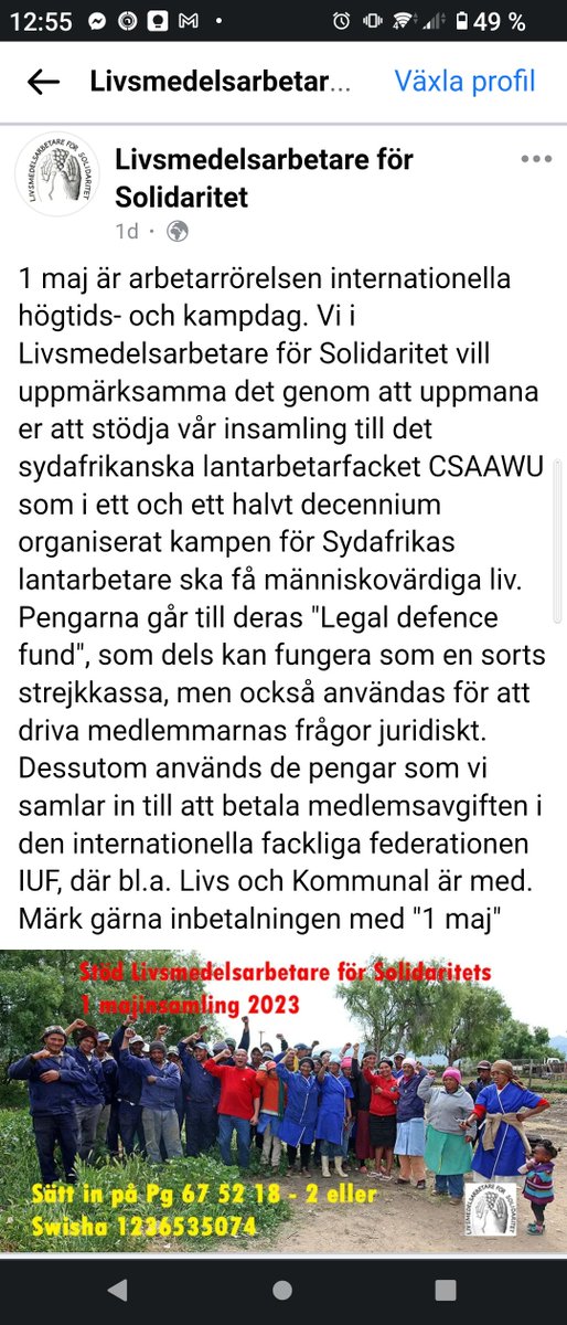 LivsSolidaritet's tweet photo. På första maj kommer vi från Livsmedelsarbetare för solidaritet vara ute bland tågen i #Örebro och #Stockholm för att sprida information om den fackliga kampen för drägliga levnadsvillkor i #Sydafrika. Men ge gärna ett 1 maj-bidrag redan idag 🙂
https://t.co/HMuY1BjRcl https://t.co/szVZBzR80D