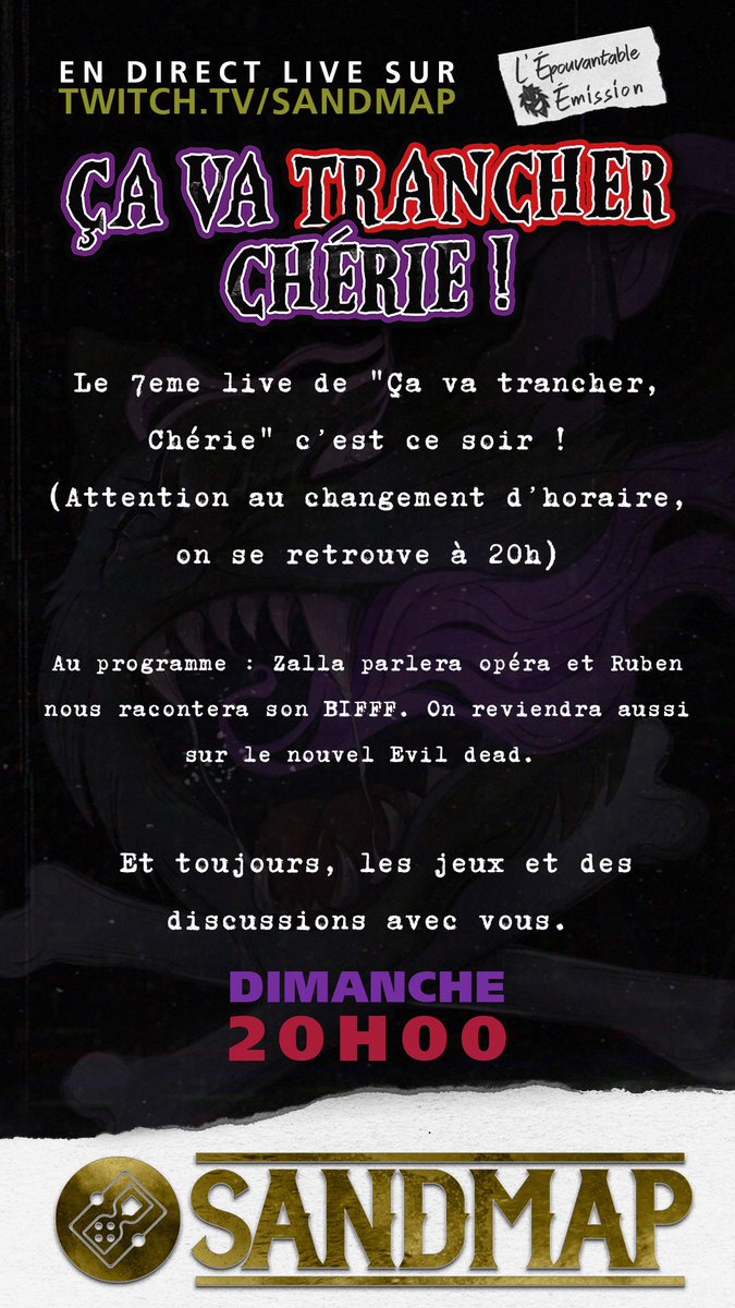ZallaCherie's tweet photo. On se retrouve ce soir pour l’émission « Ça va trancher, Chérie ! » à 20h, toujours avec @RubenValcke toujours sur la chaine Sandmap : https://t.co/uJrsF0TN6D https://t.co/Jmpq0j5tiM