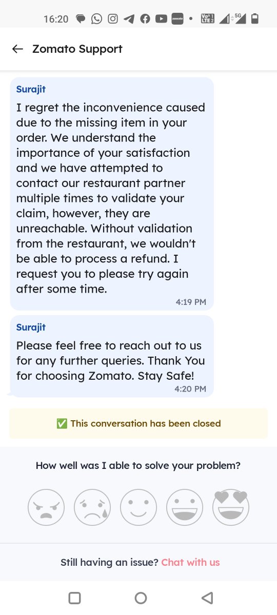 Akshat_3540's tweet photo. @zomato What the hell? 
What is my fault if the owner is not responding after sending wrong item? Marked the issue as closed without even asking? 
This is robbery in open daylight! https://t.co/GK1WdxepmY