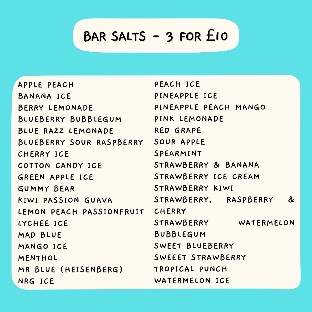 InovapeLtd's tweet photo. BAR SALTS
3 for £10! 
A massive range of amazing flavours, inspired by all the disposables you know &amp; love https://t.co/KlMc5R6cSE