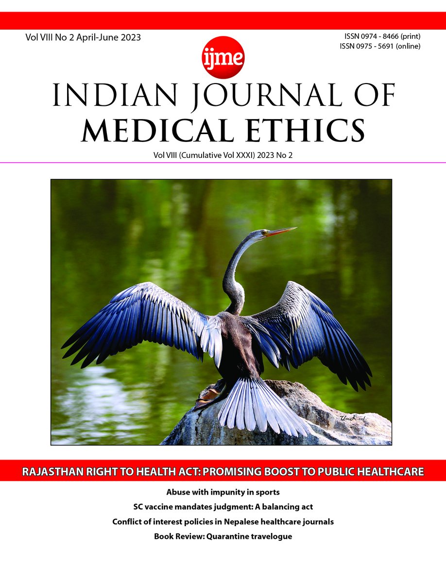Our Apr-Jun 2023 issue is live!

Topics covered:

#RightToHealth, #ChatGPT, #HumanRights, Abuse in sports, #VaccineMandates, #Gynaecomastia, #SharedDecisionMaking, #Telemedicine

ijme.in/issues/the-rig…

Cover picture credit: Dr Uma Kulkarni