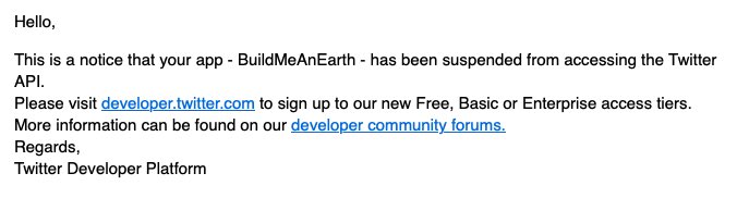 EarthLikeWorld's tweet photo. Sadly, this bot can no longer create or deliver wacky Earth-like planets 😔 It’s been a very fun way to access the project, and we’re super sad to have to leave this platform. But do remember that the website can still fulfil your Earth-like needs! 🌏🛠️: https://t.co/TOK3EOWlp1 https://t.co/bC9jwPVYPV