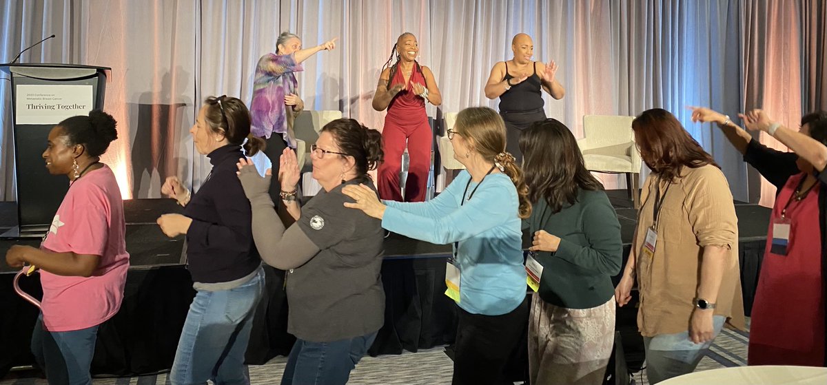 cormerod's tweet photo. Indescribable joy ⁦#LBBCMetsConf. The brilliant and beautiful Nancy Herard Marshall got the entire room moving. ⁦@LivingBeyondBC⁩ #MetAtTheMetsConf #bcsm https://t.co/acRWSuBdqp