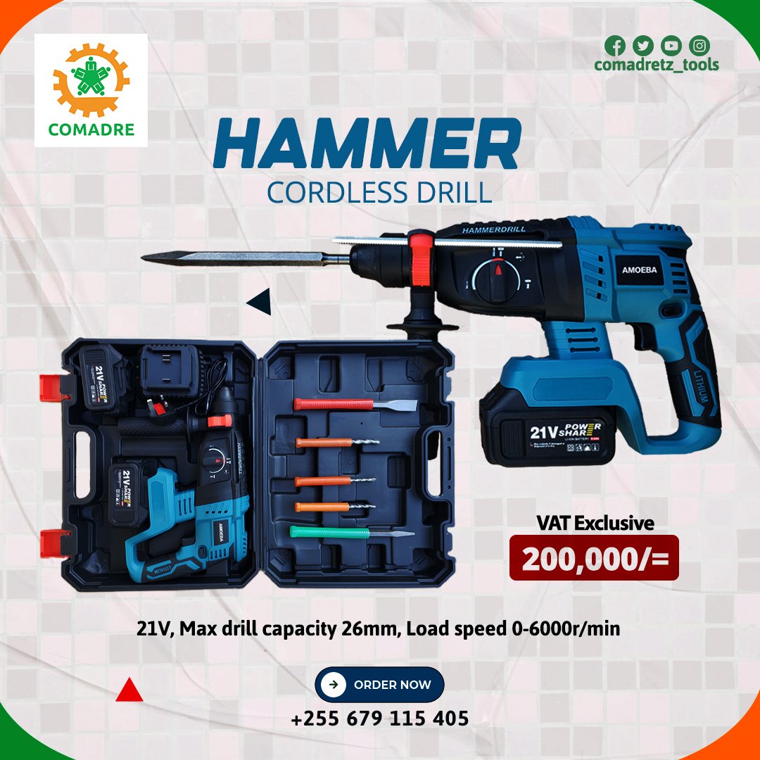 comadretz's tweet photo. Cordless Hammer available. Get yours now.

Hammer ya kuchaji kwa ukuta kama vile zege.

Call us +255 679 115 402 https://t.co/GCnvZWNopr
