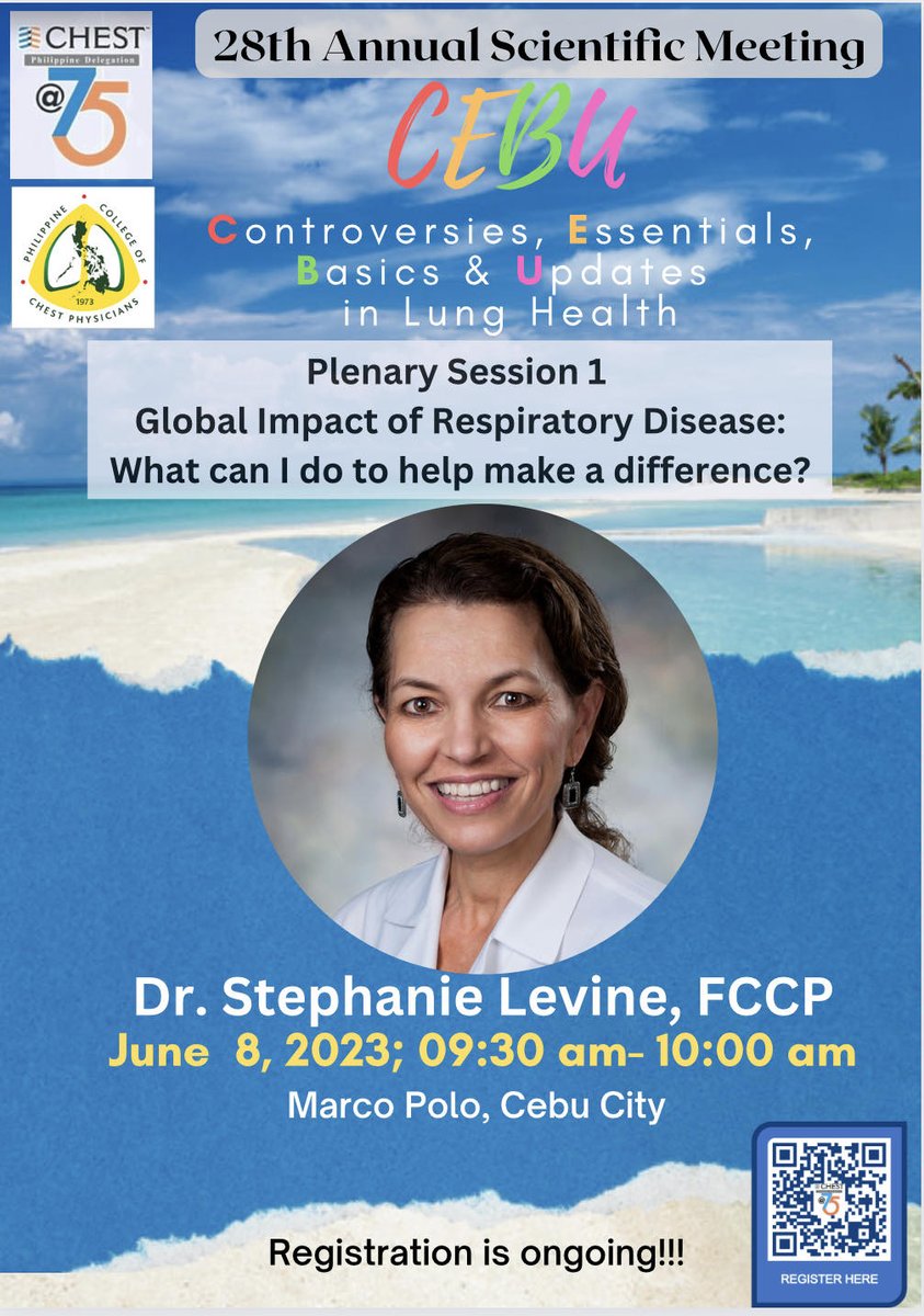CHESTPD's tweet photo. Join us as we learn about Controversies, Essentials, Basics &amp; Updates in Lung Health happening in June 7-9, 2023 at Marco, Polo Cebu.

First Plenary is on Global Impact of Respiratory Diseases by past ACCP President Dr. Stephanie Levine. https://t.co/m1W1v4AAbS