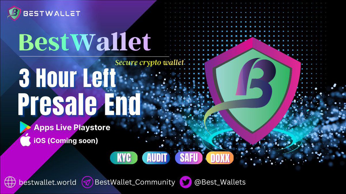 Best_Wallets's tweet image. 🆘3 Hours Left To End Presale🆘

🎉🚀 BestWallet presale softcap has been filled! 🚀🎉

☄️🚀Audit
☄️🚀KYC  
☄️🚀SAFU 
☄️🚀Doxx

😊Pinksale link : pinksale.finance/launchpad/0xBB…

💎Softcap 100 BNB / Hardcap 400 BNB
