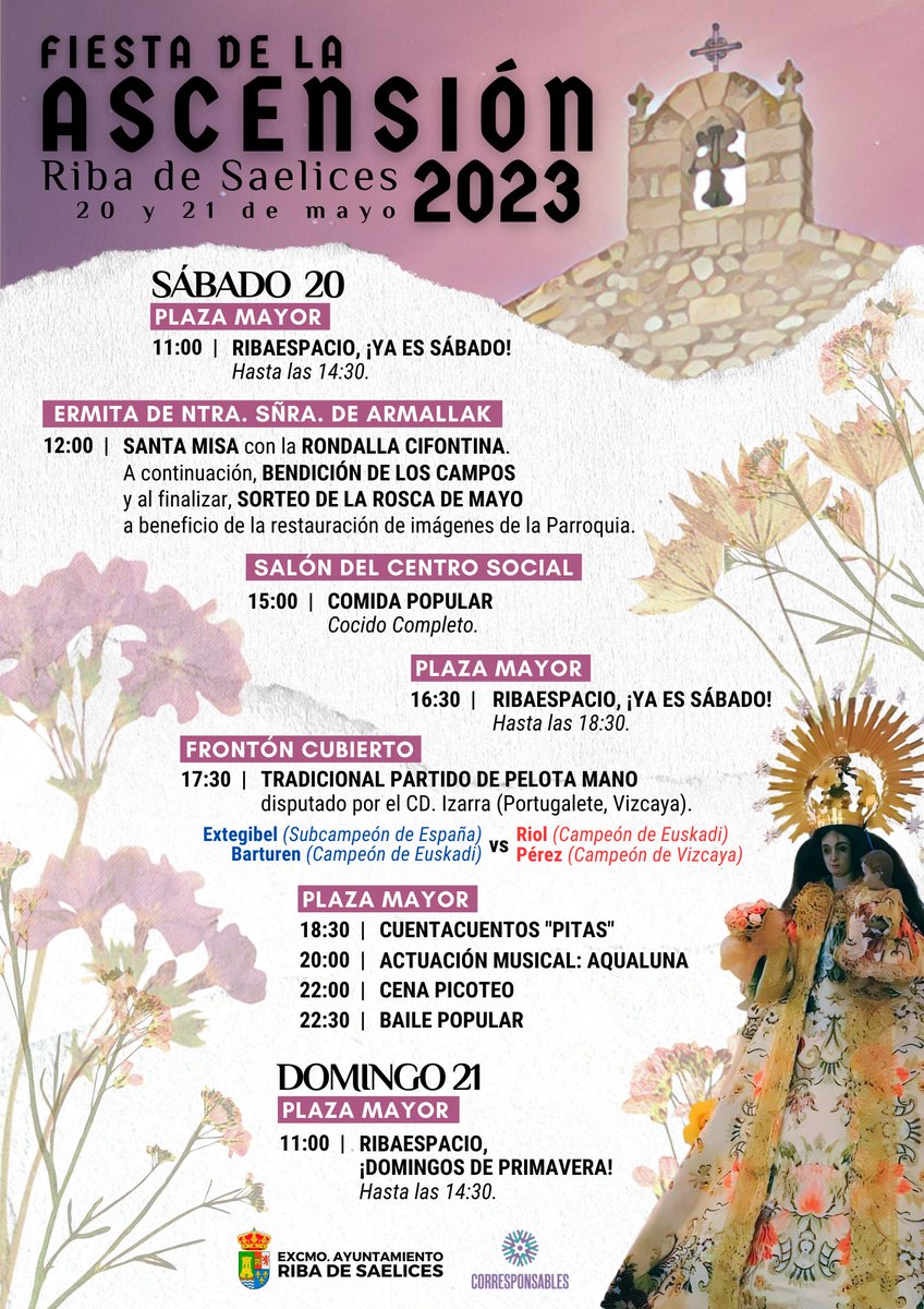 AytoRiba's tweet photo. Los próximos días 20 y 21 de Mayo, se celebrará la Ascensión. A los actos eclesiásticos en la Ermita de Nuestra Señora de Armallak, se sumarán variados de diversa índole. ¡Apuntad las horarios y sitios! 📷 @JaviOrtiz15 https://t.co/PuOhjrS3yQ