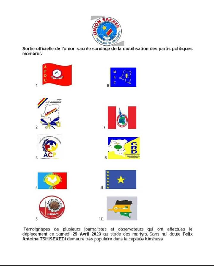 Désormais, le PR05 <a href="/fatshi13_/">Félix A. Tshisekedi</a> sait exactement avec qui il peut composer et sur qui il peut compter pour une victoire écrasante aux prochaines élections et la matérialisation de sa vision de changement. L'<a href="/RDC_UNIONSACREE/">Union Sacrée RDC</a> est en marche ! <a href="/arsene_zagabe/">Arsène Zagabe</a> <a href="/JByergi/">Prof. Byeragi S. Georges, BSc,MBA,PhD</a> <a href="/IsralMutombo11/">Israël Mutombo</a>