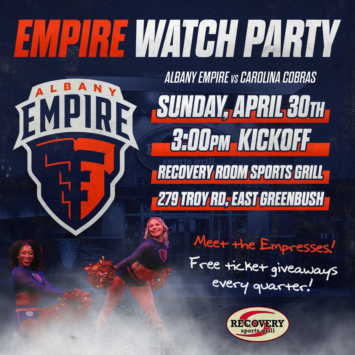 Watch Party Alert 🚨 Empire Fans!! 

Join us at the recovery room @ 279 Troy Rd. In East Greenbush, NY. 

Recovery Sports Grill
(518) 326-2939
maps.app.goo.gl/LiHC6SQGRgZi7z…