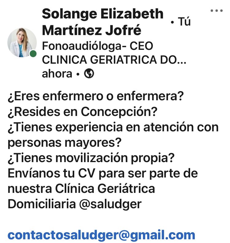 Envíanos tu cv si quieres formar parte de nuestra clínica @ger_salud #geriatria #personasmayores #atenciondomiciliaria @MarcosClarkG