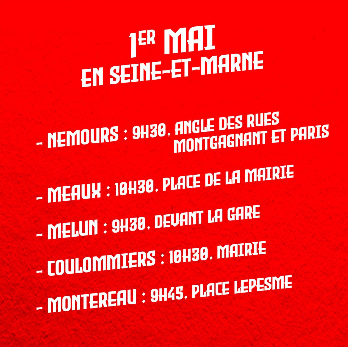 SudEducation77's tweet photo. Demain, 1er mai, en Seine-et-Marne ⬇️ https://t.co/SuCYn0PWrm