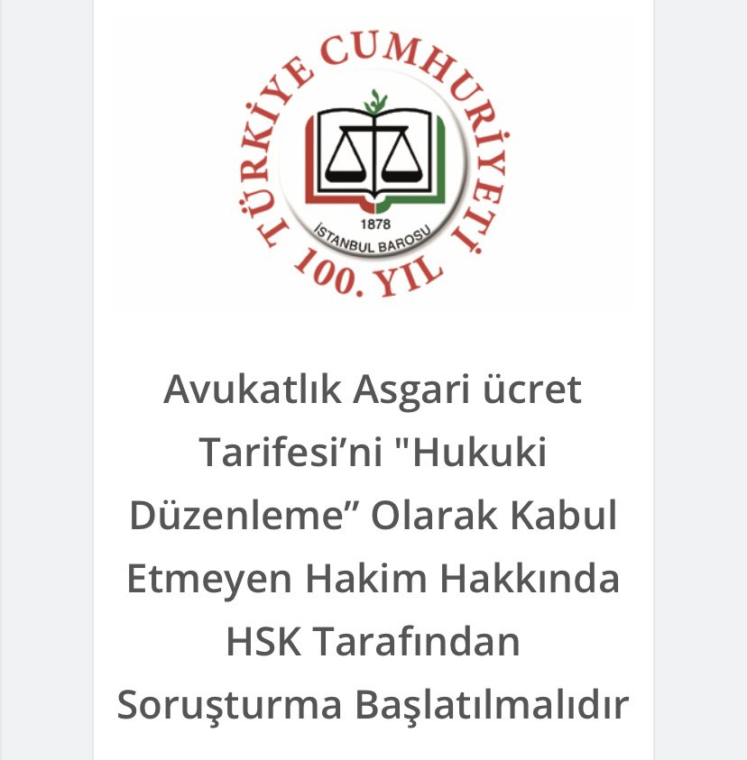 Avukatlık Asgari ücret Tarifesi’ni  "Hukuki Düzenleme” Olarak Kabul Etmeyen Hakim Hakkında HSK Tarafından Soruşturma Başlatılmalıdır 

Bakırköy 11. Asliye Ceza Mahkemesi hakiminin beraat eden sanık müdafii avukat lehine vekalet ücretine hükmetmemek için bir kararına ".. her ne