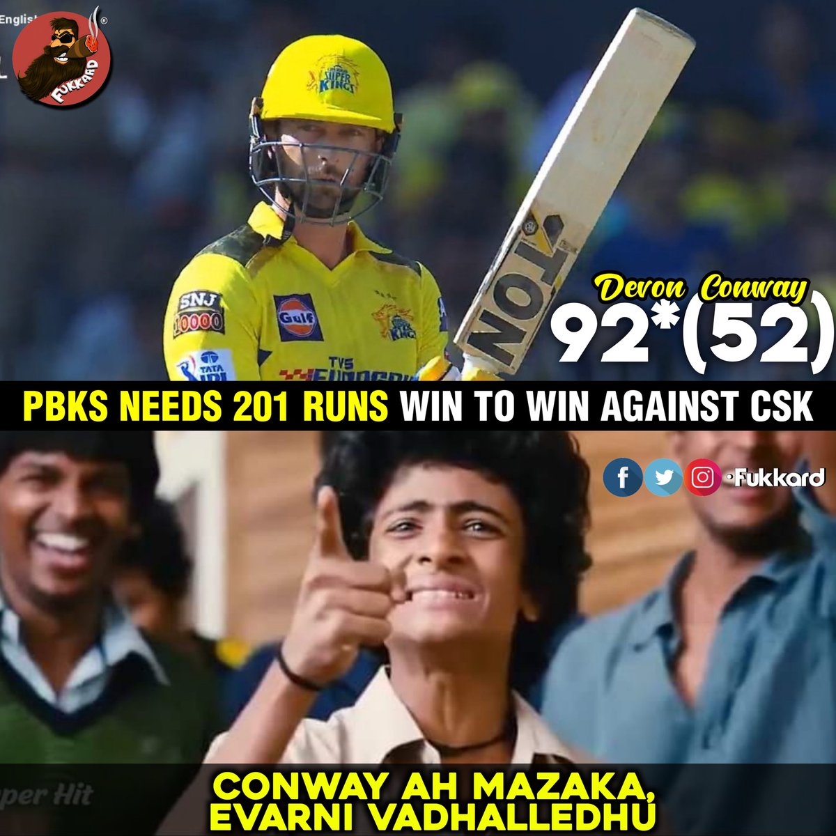 Fukkard's tweet image. #PBKS Need 201 Runs to win..
It's #DevonShow 🥵🥵

And those two Sixes by #MSD is pure bliss 👌👌

#PBKSvCSK #CSKvsPBKS