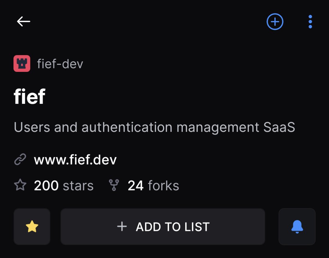 FiefDev's tweet photo. We reached 200 stars on @github ⭐⭐

Step by step, we're building one of the best authentication platform, with top notch developer experience!

Thanks to our early adopters 🛡️🗡��� https://t.co/JcqmXCk03e