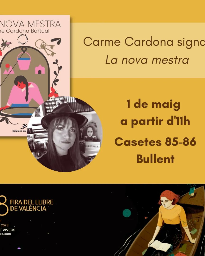 CardonaCarme's tweet image. &apos;La nova mestra&apos; a la @firallibrevlc amb @BullentEdicions 
Un thriller psicològic que us atraparà fins a l&apos;última pàgina i us  deixarà sense alé.
#lanovamestra #carmecardona #escriptora #firadellibreValència #premisoleriestruch