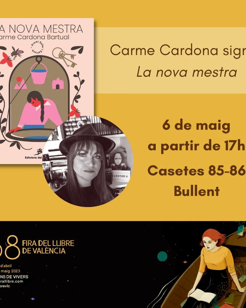 CardonaCarme's tweet image. &apos;La nova mestra&apos; a la @firallibrevlc amb @BullentEdicions 
Un thriller psicològic que us atraparà fins a l&apos;última pàgina i us  deixarà sense alé.
#lanovamestra #carmecardona #escriptora #firadellibreValència #premisoleriestruch