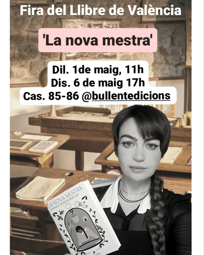 CardonaCarme's tweet image. &apos;La nova mestra&apos; a la @firallibrevlc amb @BullentEdicions 
Un thriller psicològic que us atraparà fins a l&apos;última pàgina i us  deixarà sense alé.
#lanovamestra #carmecardona #escriptora #firadellibreValència #premisoleriestruch
