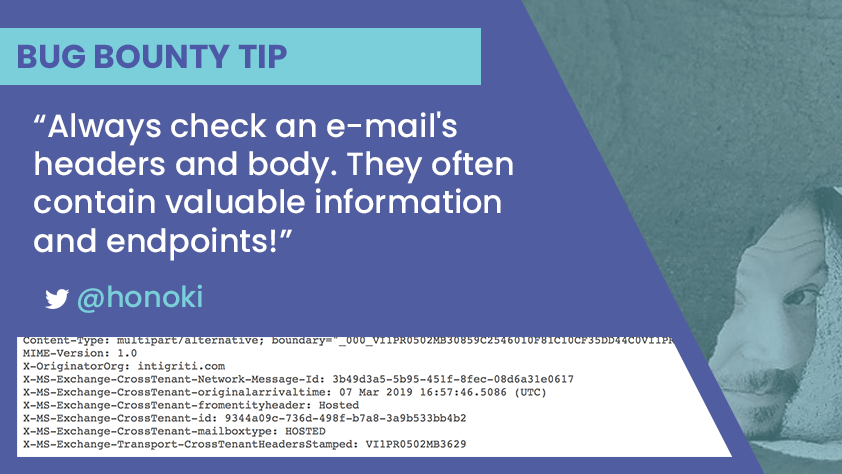 bug_bounty_tips's tweet photo. Have you ever checked the text version of a HTML e-mail for template injection? Always make sure to inspect the original e-mail source for hidden treasures 🕵. Thanks for the #BugBountyTip, @honoki! #HackWithIntigriti https://t.co/paGrIyuxSU