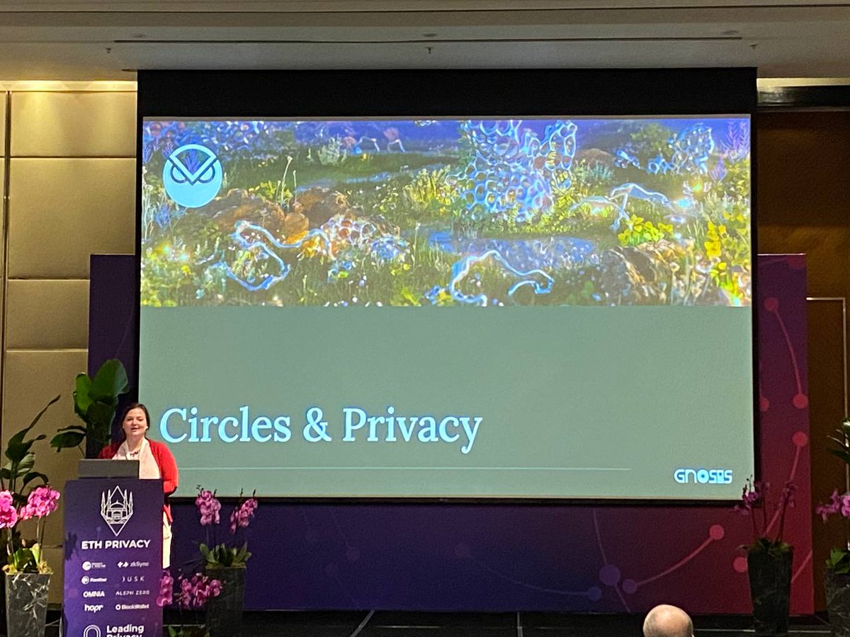 gnosischain's tweet photo. .@tw_tter explaining how shielded pools can help @CirclesUBI Group Currency at @LeadingPrivacy ETHPrivacy Istanbul. https://t.co/TuuF0Rezz3