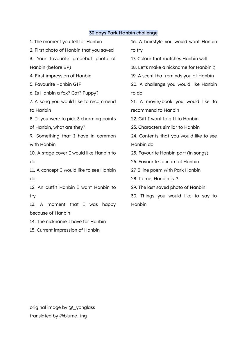 blume_ing's tweet photo. #30일_박한빈_챌린지
#30_days_parkhanbin_challenge
Binnadans, feel free to join the challenge! English version of the challenge is attached together ♡ 

@_yonglass 님 번역할 수있는 허가를주었어요! 고마워용 🥰 https://t.co/Cqb7S0dQRo
