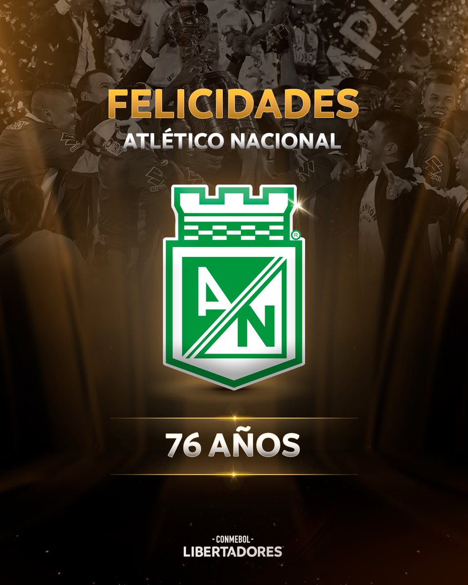 GloriaEterna's tweet photo. 🟢⚪️ El Verdolaga está de fiesta… 🥳

🏆🏆 Campeón de la CONMEBOL #Libertadores en 1989 y 2016, @nacionaloficial cumple 7️⃣6️⃣ años hoy. 

🎂 ¡Felicidad a los colombianos! 

#GloriaEterna https://t.co/gLPfv8nCmt
