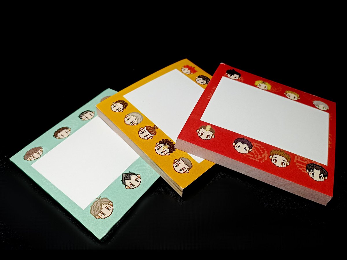 takogals's tweet photo. So I tried making some memopads.
Not bad, I ended up using them for myself 😆✍️

#comifuro #comifuro16 #comifuro16catalogue #comifuro16catalog #haikyuu #pixelart https://t.co/rqd32moD6G