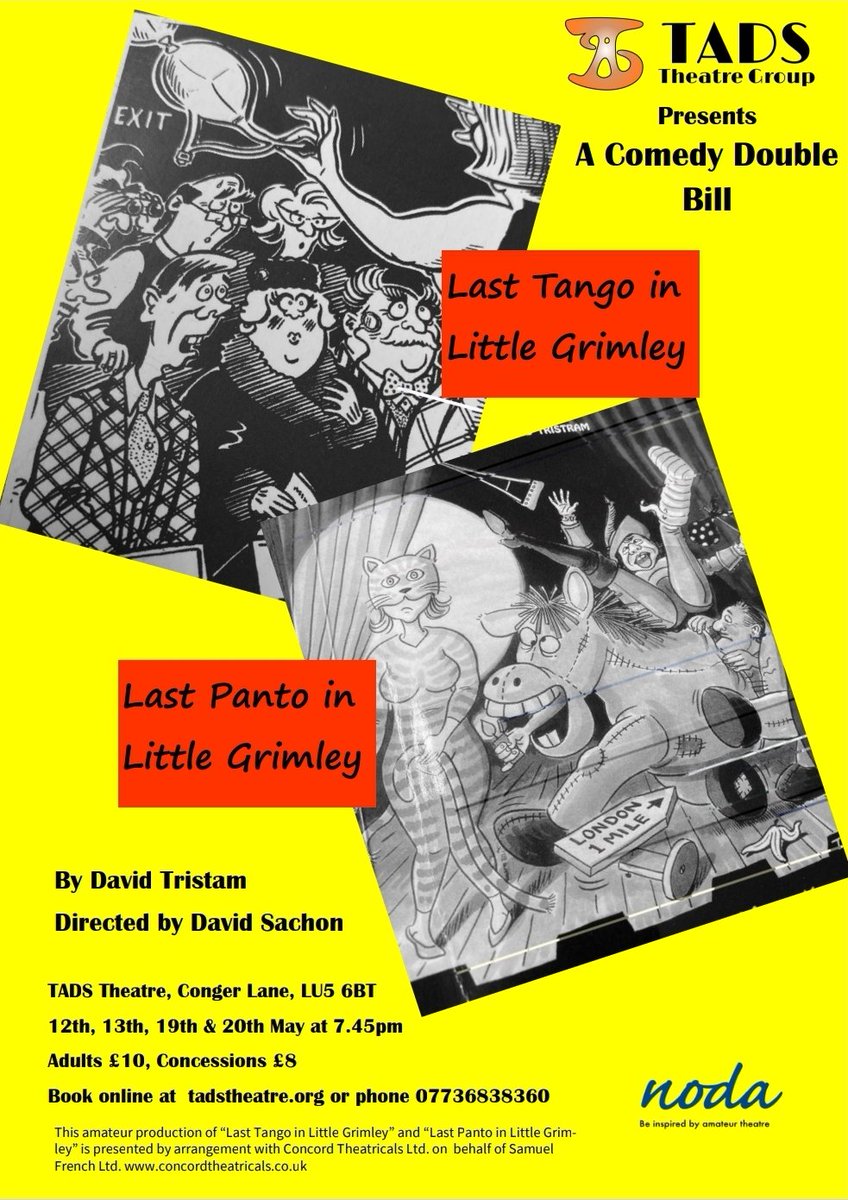 Don't miss "Last Tango and Panto in Little Grimley", two hilarious comedy plays. With witty one-liners and unexpected twists, it's sure to have you in stitches! Book your tickets now for a night of laughter and entertainment. 🎭🌟🎫 ticketsource.co.uk/tads
#AmateurTheatre