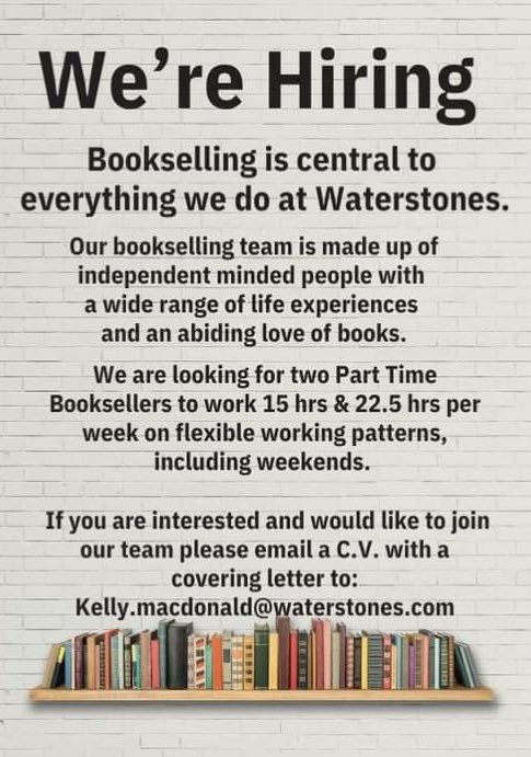 Waterstones Aviemore is hiring! 📚 

We are looking for two part-time Booksellers to work 15 hrs &amp; 22.5 hrs per week. If you would like more information please enquire in-store or to apply send your CV and cover letter to:
Kelly.macdonald@waterstones.com

#Aviemore
#Waterstones