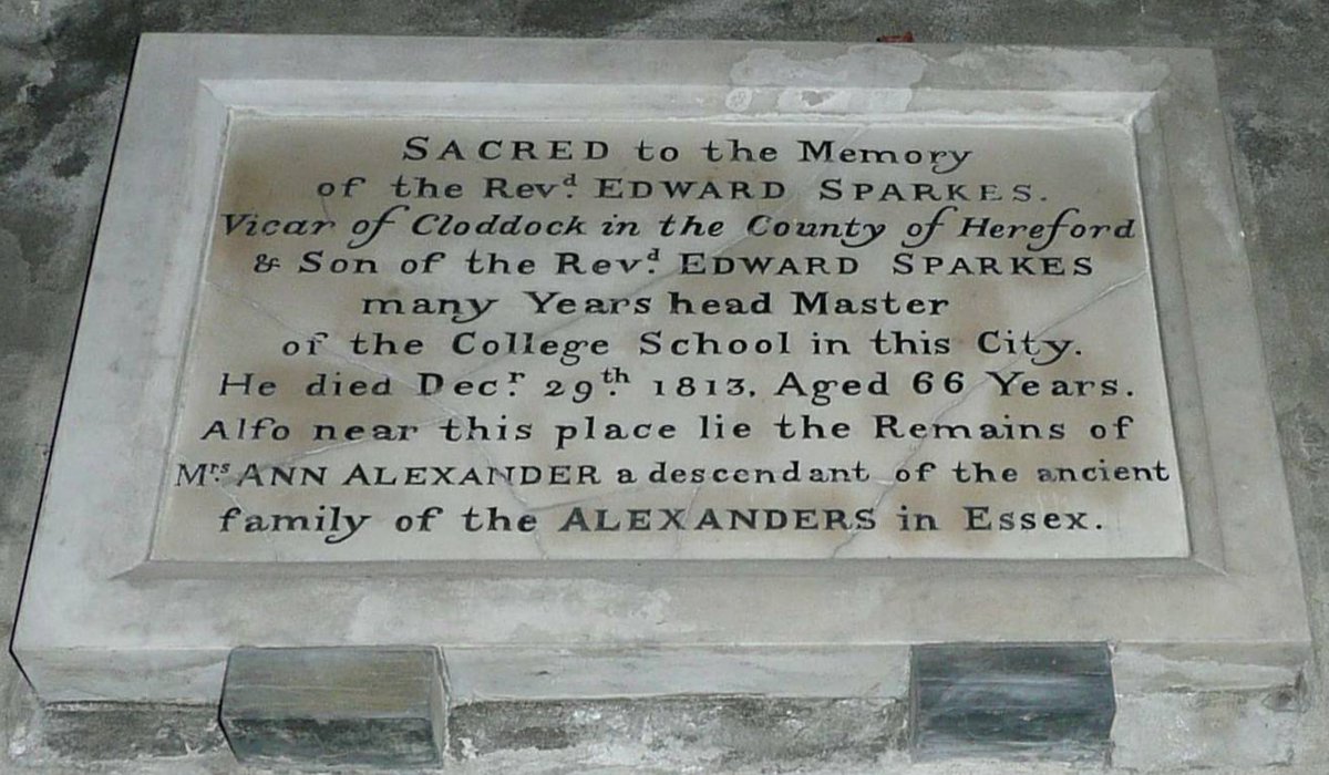 ancient_schools's tweet photo. A memorial in St Mary de Crypt Church refers to Edward Sparkes, the 18th century headmaster of @KingsSchoolGlos who had Robert Raikes, Jemmy Wood, John Stafford Smith and Button Gwinnett among his pupils.  He married Mary Alexander, whose father was his predecessor as headmaster. https://t.co/eanleNVyMg