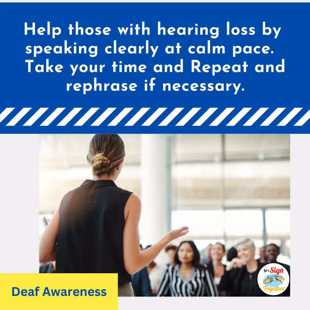 signtogetheruk's tweet photo. Deaf Awareness Tips

#inclusiontips #inclusivitytips #inclusiveworkplace #accessibility #accessibleworkplaces #hr #humanresources https://t.co/SXsk4125wi