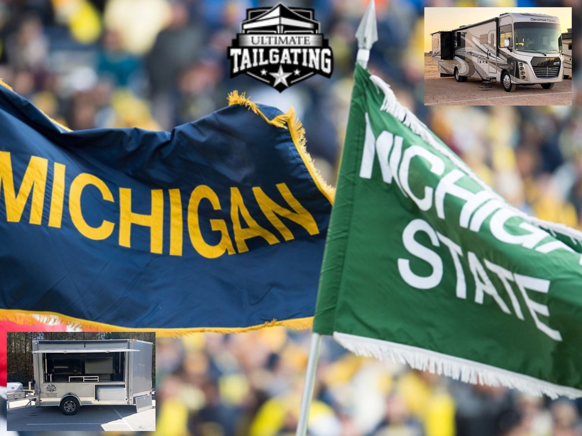 Calling all Michigan and Michigan State fans! Watch your rival game in style! Visit rvrentals247.com for more information. #ultimatetailgating #collegefootball #tailgateparty #michigan #michiganstate #gameday #big10 #rivals #tailgate #big10football