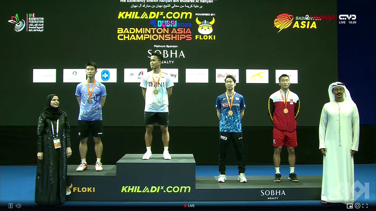 BadmintonLive1's tweet photo. Podium Juara Badminton Asia Championships 2023  - Men's Singles

🥇Anthony Sinisuka Ginting [2/🇮🇩] 
🥈LOH Kean Yew [7/🇸🇬]
🥉Lu Guang Zu [🇨🇳] &amp; Kanta Tsuneyama [🇯🇵]

Congrats guys !! https://t.co/rvq38ZDkFo