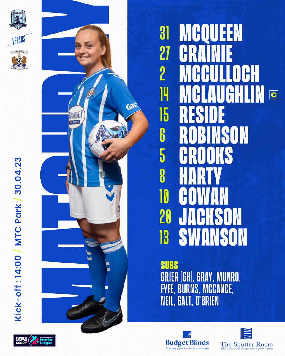 KilmarnockWFC's tweet image. Your Killie starting XI this afternoon:  

🧤 Debut for McQueen
©️ McLaughlin captain 
👊 Reside out wide

🦁 #GARKIL 🐿️ | #SWPL2