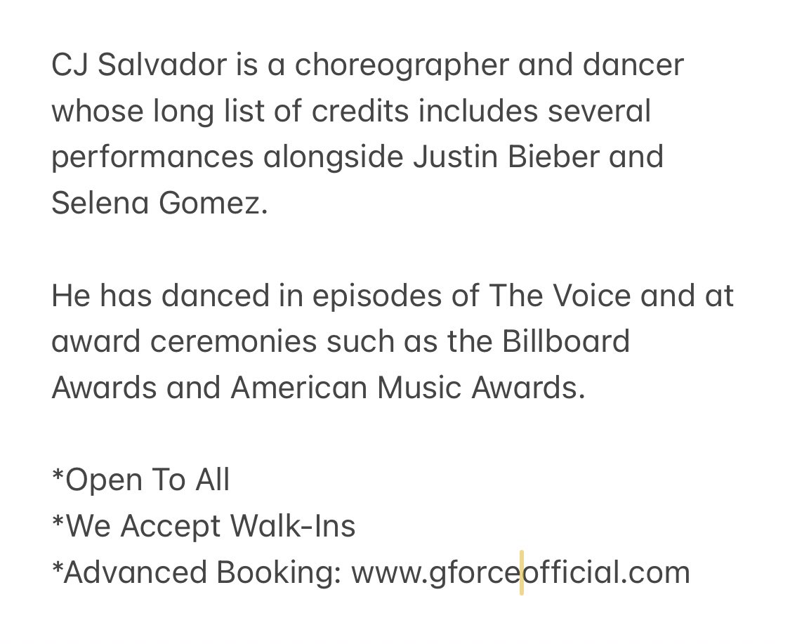 GFORCE_OFFICIAL's tweet photo. Get excited as we bring you another WORLD CLASS GUEST TEACHER, CJ SALVADOR from USA! 🇺🇸

DON’T MISS OUT! SEE YOU AT THE STUDIOS! 🔥🔥🔥

𝐁𝐎𝐎𝐊 𝐘𝐎𝐔𝐑 𝐂𝐋𝐀𝐒𝐒 𝐇𝐄𝐑𝐄:
👨🏻‍💻 https://t.co/mvaAXl8lLQ

For inquiries, pls call 📞
0917.8.GFORCE (436723) https://t.co/ck6IfTvpK7