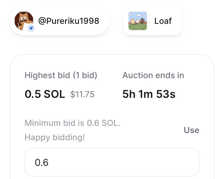 🌟Auctions Update 🌟
" Loaf " (1/1)
" Loafs Alley " just listed on 
<a href="/exchgART/">Exchange Art</a> 
Ends in  5 Hour 1 min

Type : PNG 2048 x 2048 px

Current bids : 0.5 SOL ◎

Link : exchange.art/single/72HTtsg…

Thank for your support @sudoWright 

#SOL #Solana #SolanaNFT #SolanaCommunity #Solanaart