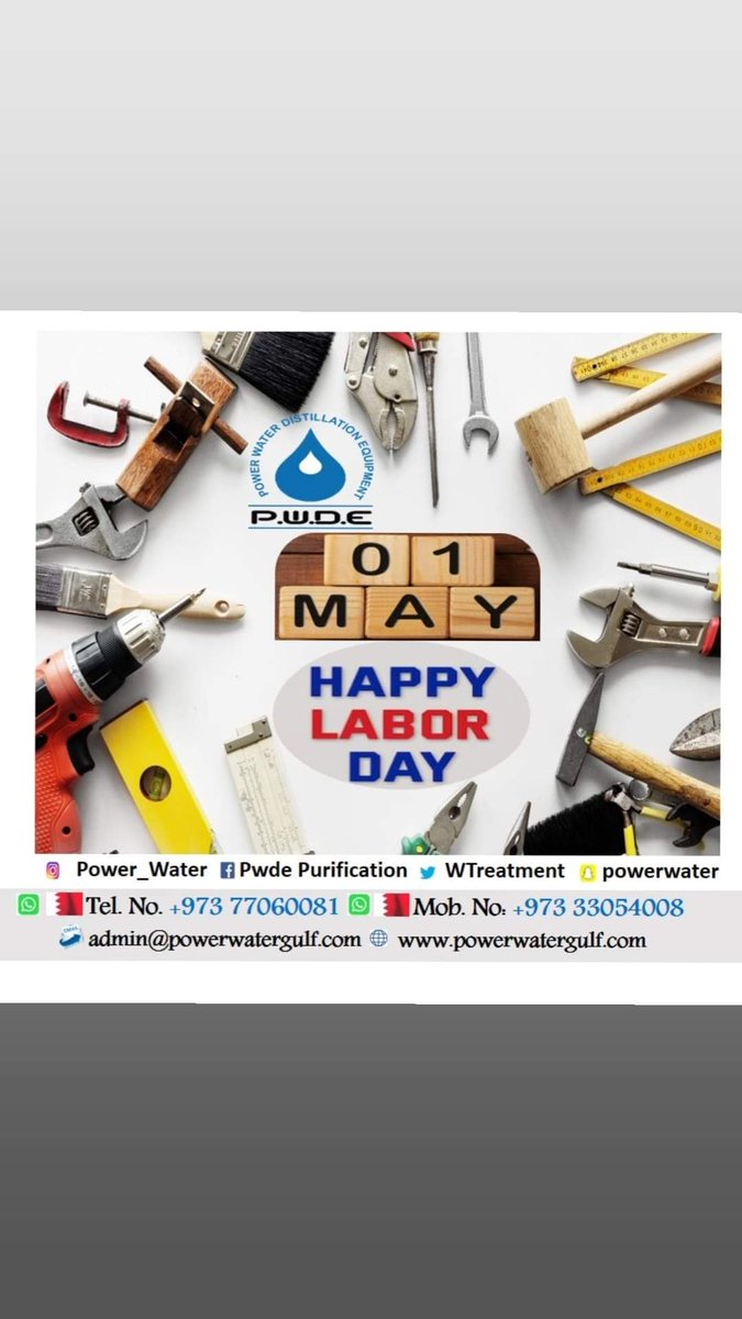 pwdebh's tweet image. Power Water Wishes all the Workers a Happy Labour Day👍💦🌹💧💙🇧🇭 القوة لأجهزة تحلية المياه تتمنى لجميع العاملين يوم عمال سعيد 👍💦🌹💧💙🇧🇭

#powerwater #power_water #water #labor_day #ReverseOsmosis