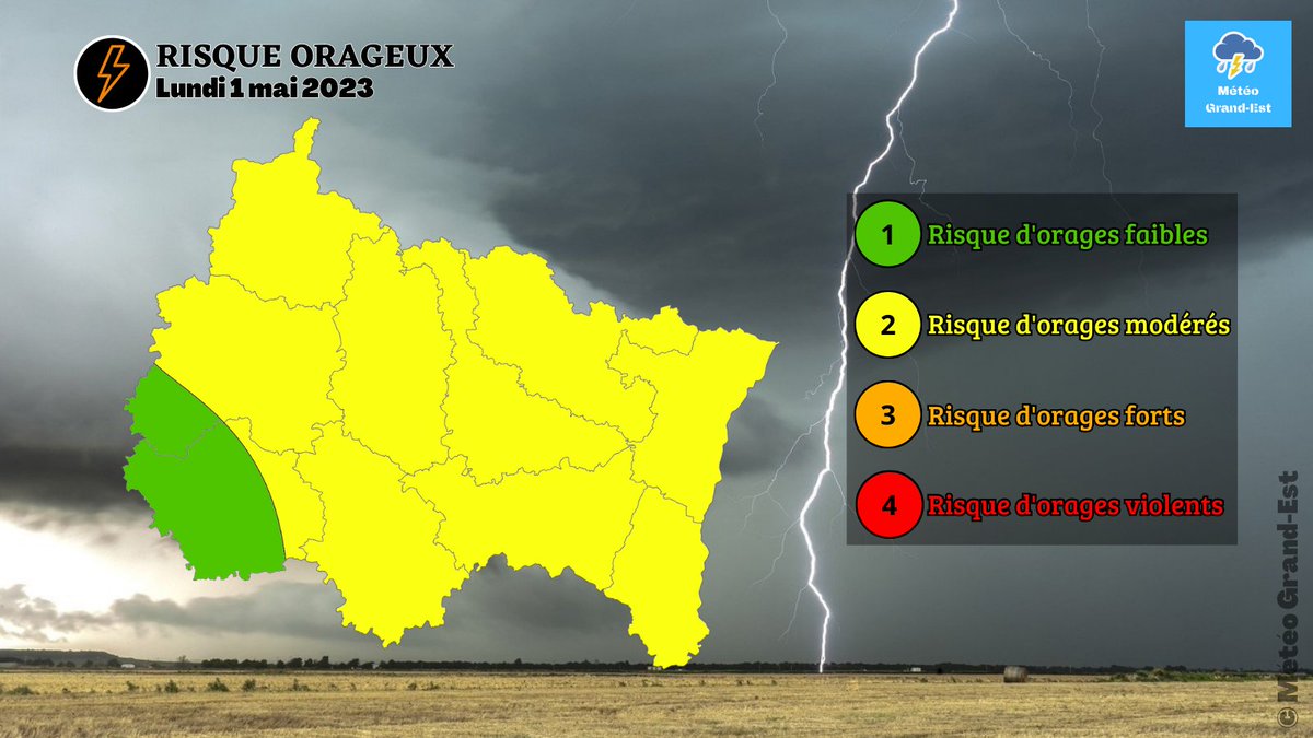 Meteo_GrandEst's tweet photo. ⛈️ - Ce #1erMai sera instable sur le #GrandEst avec des averses orageuses cet après-midi et ce soir. https://t.co/Jzq07t57ON