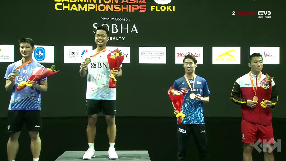 BadmintonLive1's tweet photo. Podium Juara Badminton Asia Championships 2023  - Men's Singles

🥇Anthony Sinisuka Ginting [2/🇮🇩] 
🥈LOH Kean Yew [7/🇸🇬]
🥉Lu Guang Zu [🇨🇳] &amp; Kanta Tsuneyama [🇯🇵]

Congrats guys !! https://t.co/rvq38ZDkFo