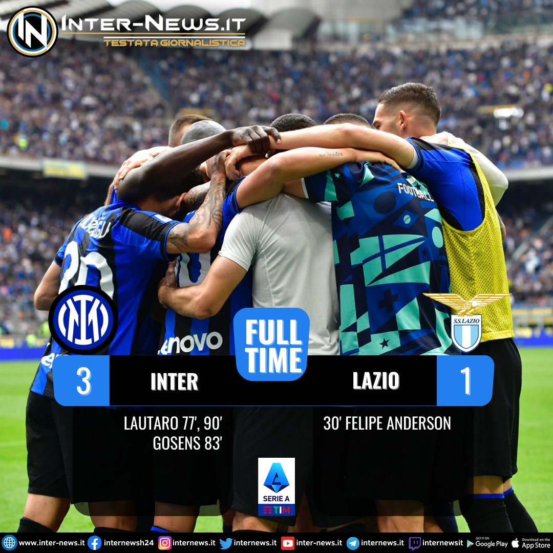 internewsit's tweet image. 🔹TRIPLICE FISCHIO FINALE 🔹

#InterLazio termina 3-1. In campo la solita #PazzaInter!🖤💙