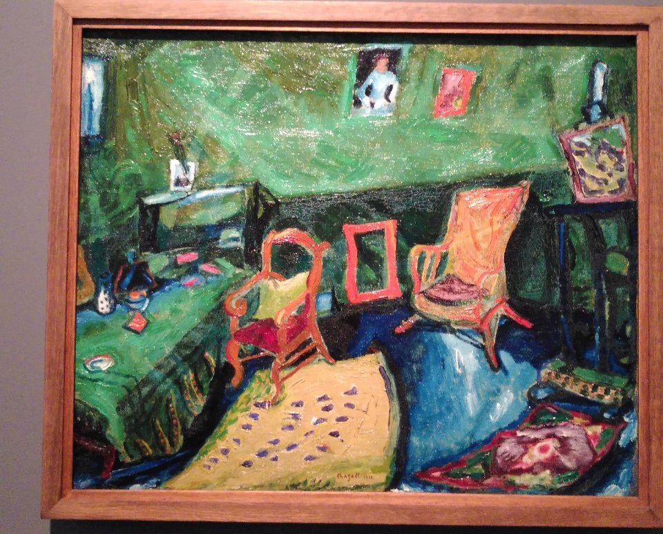 'Paris Magnétique' - what a great #exhibit <a href="/jmberlin/">Jüdisches Museum Berlin</a> on the Jewish migrant community of artists in #Paris  from 1905-40, including #Chagall, #Modigliani, Chana #Orloff &amp; others. #WorthIt! Beautiful painting of an artists' room by Marc Chagall #Berlin #museums