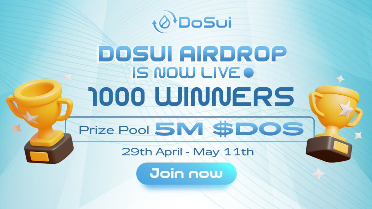 New #airdrop: DoSui &amp; SUI (Random 1000)
Reward: 4000 DOS (~$8)
News: DoSuiDex
Distribution time: May 20th

🔗Airdrop Link: t.me/DoSuiNewAirdro…

Note: Click "Tap to Verify" and complete the verify to join the group