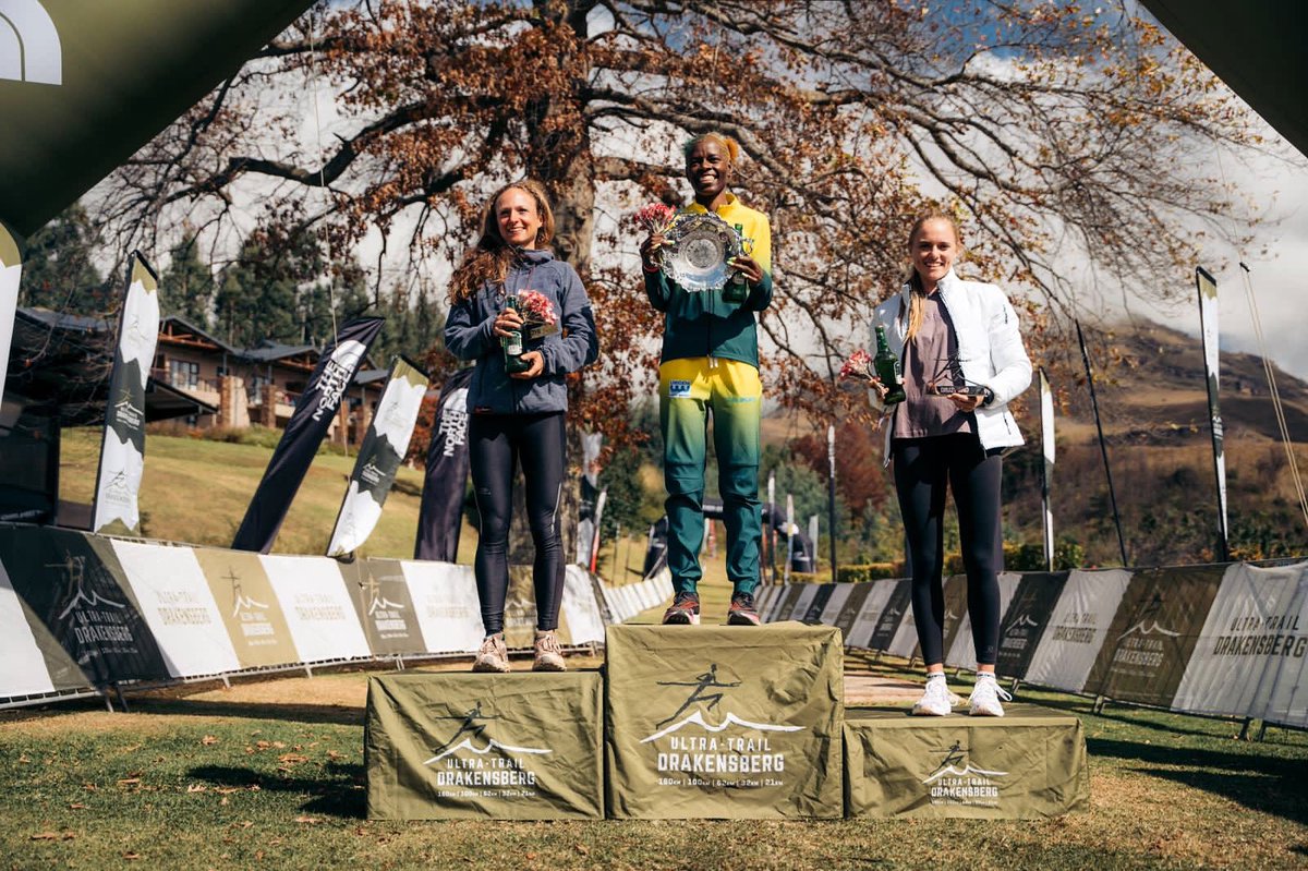 The 2023 #DRJ21 women’s podium! 💥

🥇Nwabisi Mjoli 🇿🇦 02:10:38
🥈Marion Leiberich 🇿🇦 02:10:47
🥉Lijan van Niekerk 🇿🇦 02:12:35

#UltraTrailDrakensberg 
#UTD2023