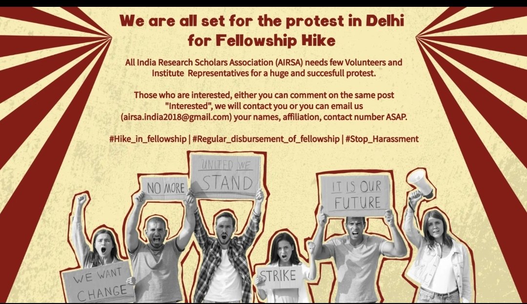 AIRSAIndia's tweet image. It&apos;s a another request /reminder for👇 #Hike_in_fellowship_
#Regular_Disbursement_of_fellowship 
#Stop_PhD_Scholars_Harassment 
Share your name as a volunteer for Delhi campaign @DanitaYadav @RitikaChopra__ @TimesNow @dpradhanbjp @DrJitendraSingh @srivaric @Xpress_edex @IndiaDST