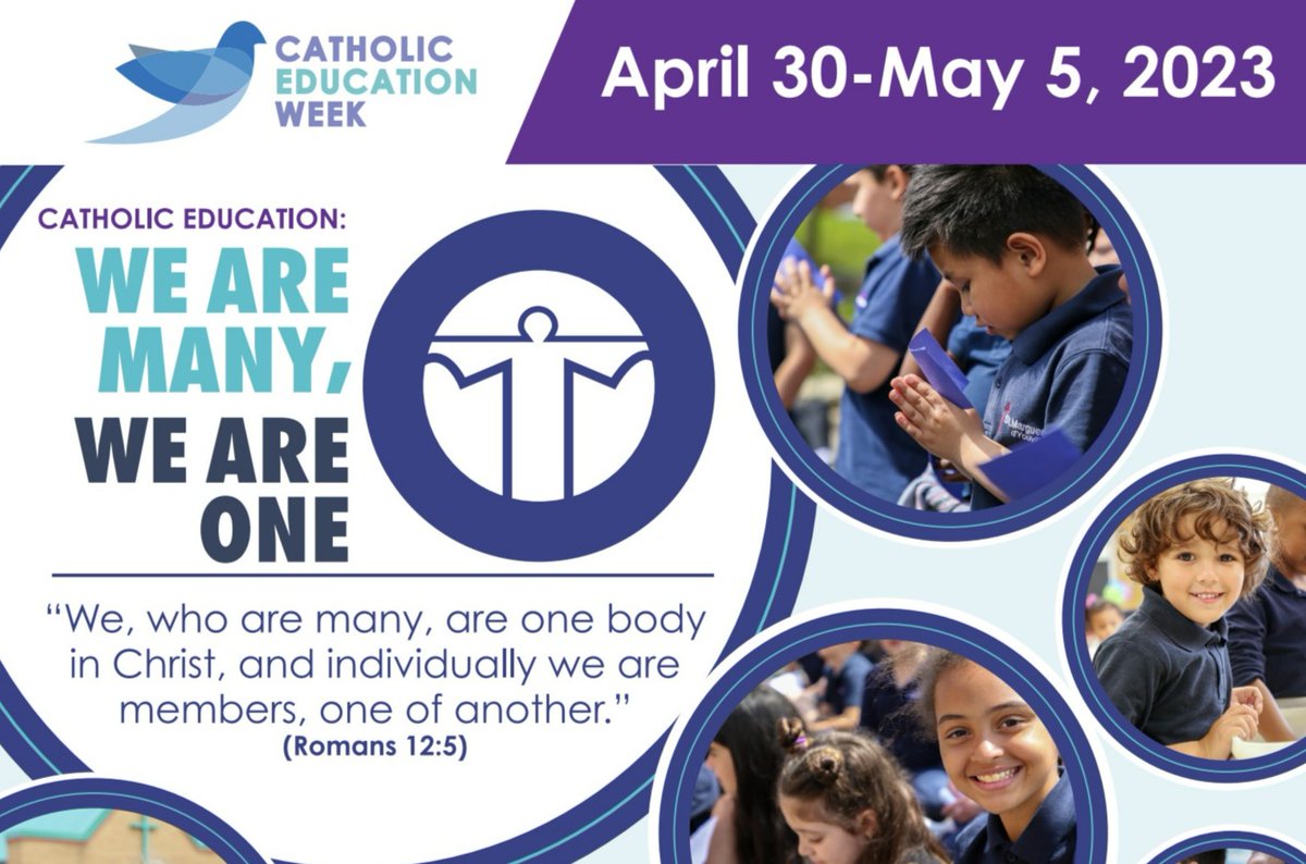 Today is the start of #CatholicEducationWeek! 

This year's theme is "We are many, we are one", recognizing that despite the complexities of our world, we can live in peace when we are in communion with each other.   

Learn more by visiting: bit.ly/3npCHUC