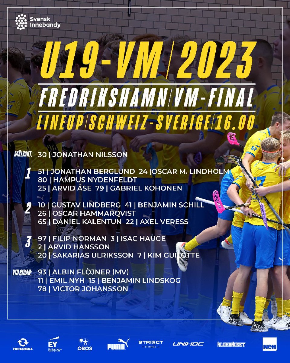 svenskinnebandy's tweet photo. 💥 VM-finallaget 💥 Klockan 16.00 startar VM-finalen i U19-VM. Så här har förbundskapten Jonatan Brolin valt att ställa upp laget mot Schweiz. Matchen sänds på IFF:s app hittar här: https://t.co/Ho1oD6a6ue
#innebandy #floorball #U19WFC2023 #FairFloorball #Frameforthefuture https://t.co/n89iSxpOqF