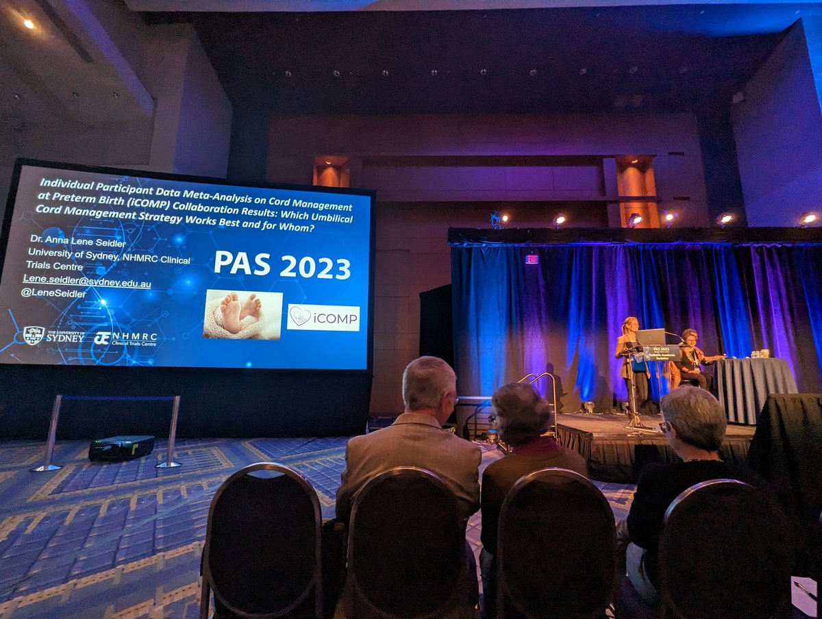 James_Sot's tweet photo. Amazing presentation from my supervisor Dr @LeneSeidler on the results of the #iCOMP collaboration. Individual participant data from RCTs show delayed cord clamping reduces mortality and transfusions in preterm infants #neotwitter #PAS2023 @PASMeeting @TrialsCentre @Sydney_Uni https://t.co/4Z19xBg85d