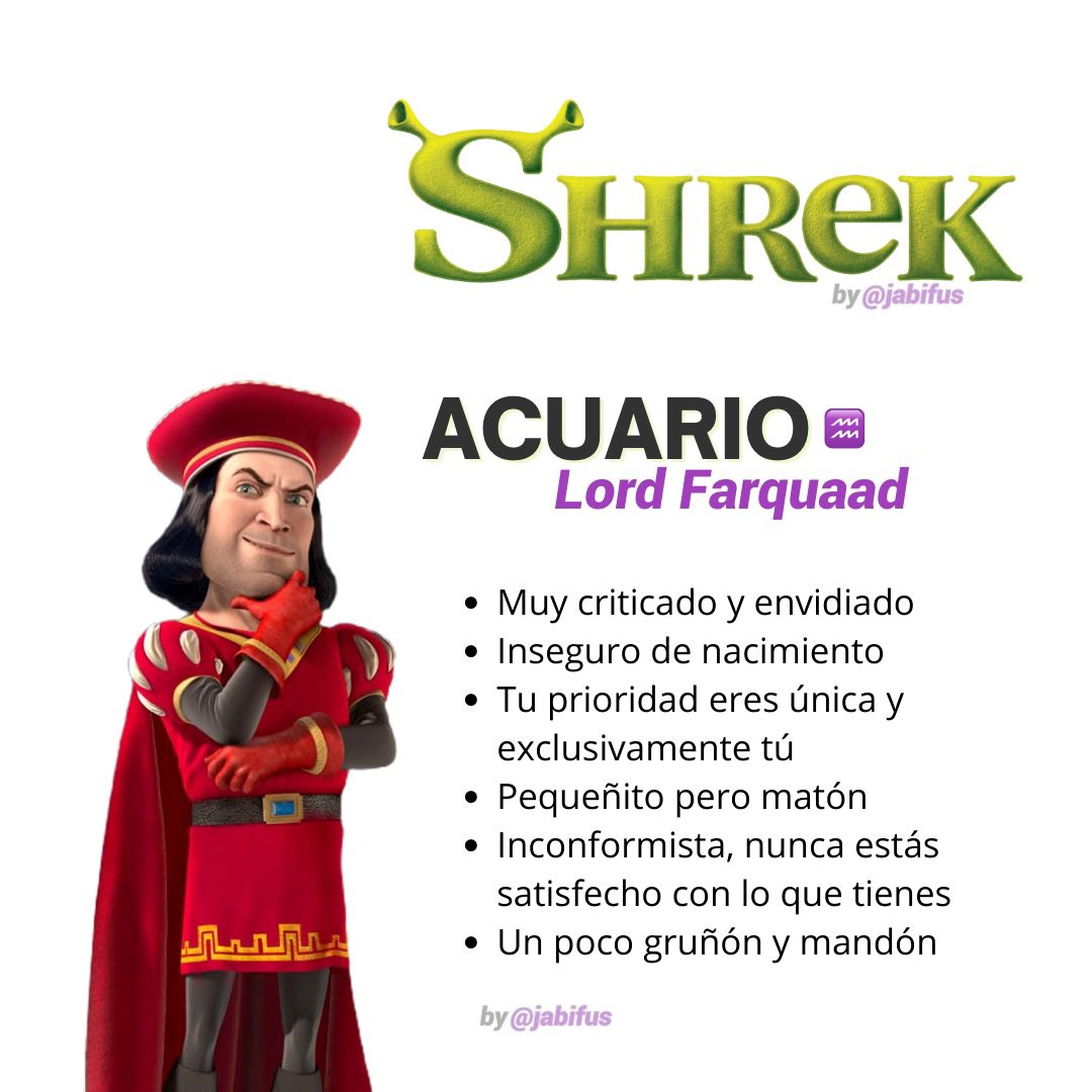 jabifus's tweet photo. Qué personaje de Shrek eres según tu signo✨
Parte 3/3 https://t.co/1g1JLVhGF2